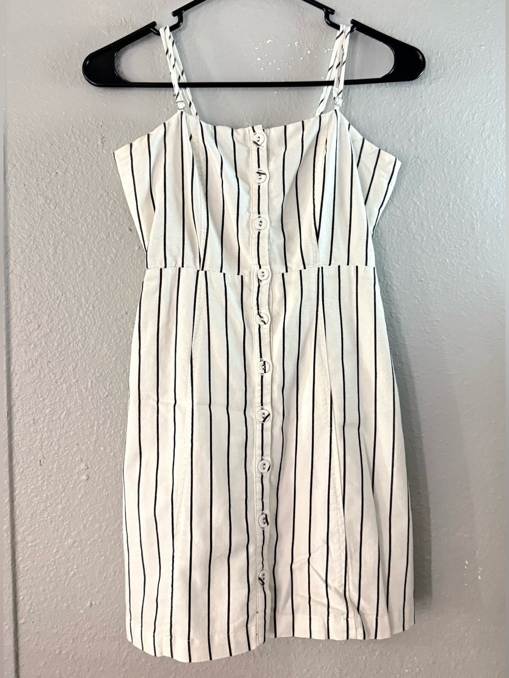 Forever 21 White Mini Dress with Black Vertical Stripes
